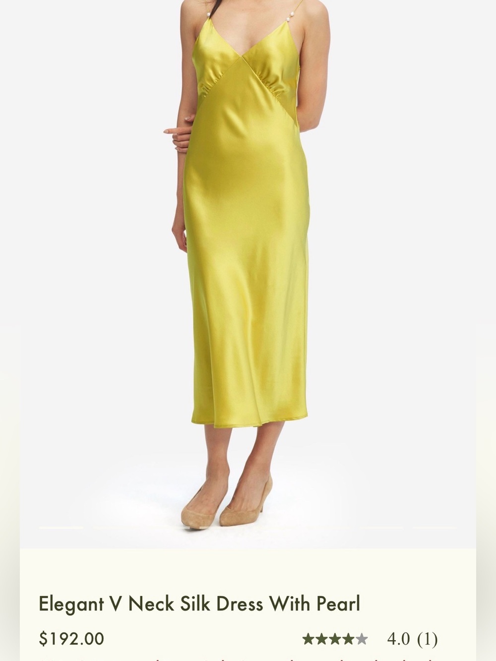 Gift$10💕Lilysilk Zinnia Yellow Slip Midi V neck Skirt  w pearls - Lime Green